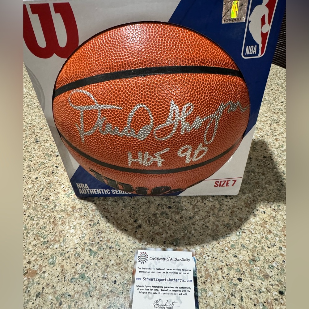David Thompson Signed Wilson Basketball Inscribed HOF 96 Schwartz COA